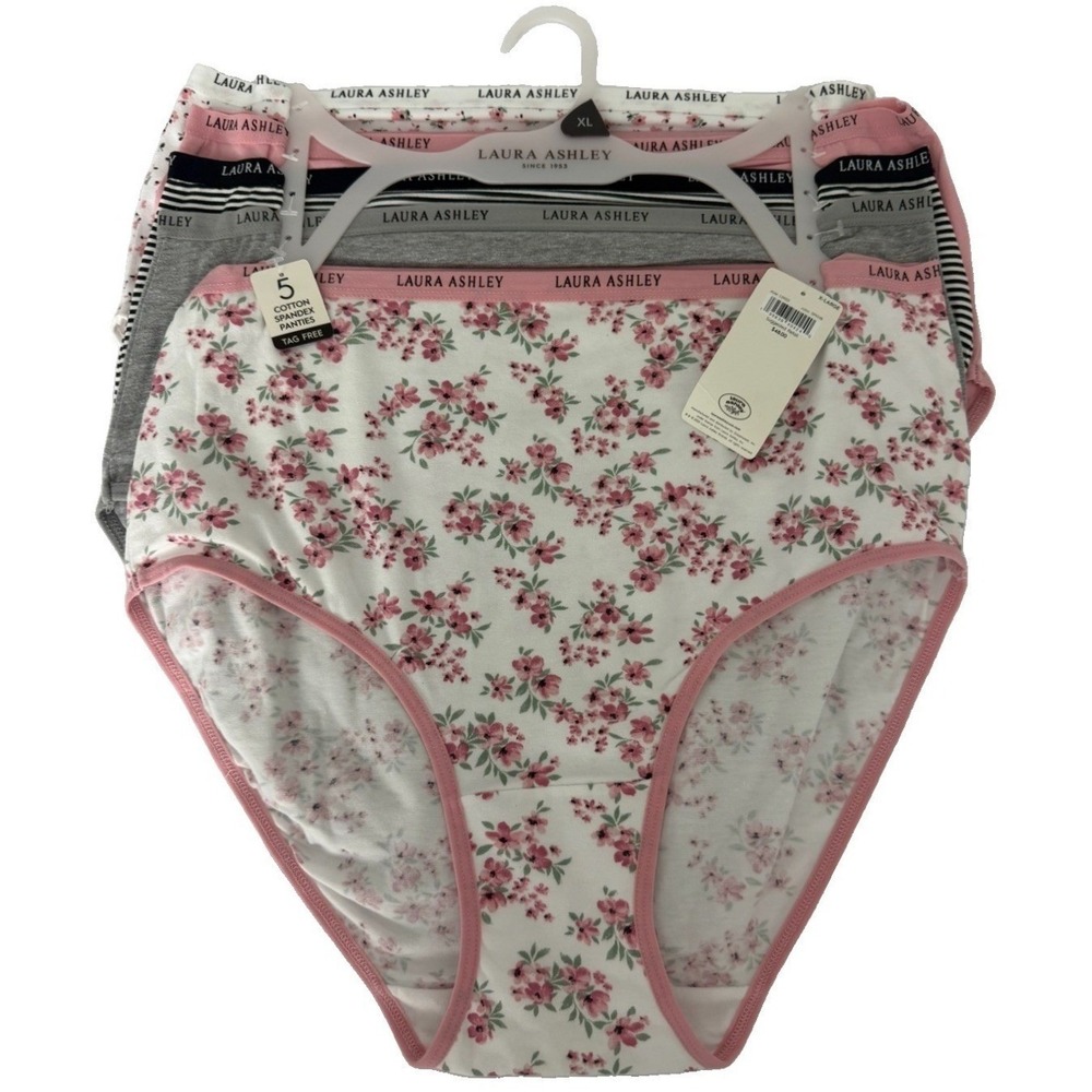 Laura Ashley Women's 5-Pack Cotton Spandex Brief Panties L59221 Size XL New